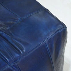 Geometric Handmade Leather Square Pouf 18"x18"x18" (Recycled Foam With Fibre Fill) Vintage Blue Color MABBBACPF25 BBH Homes -Olsberg shop ba7baba1d464401180606e5d07b04d59