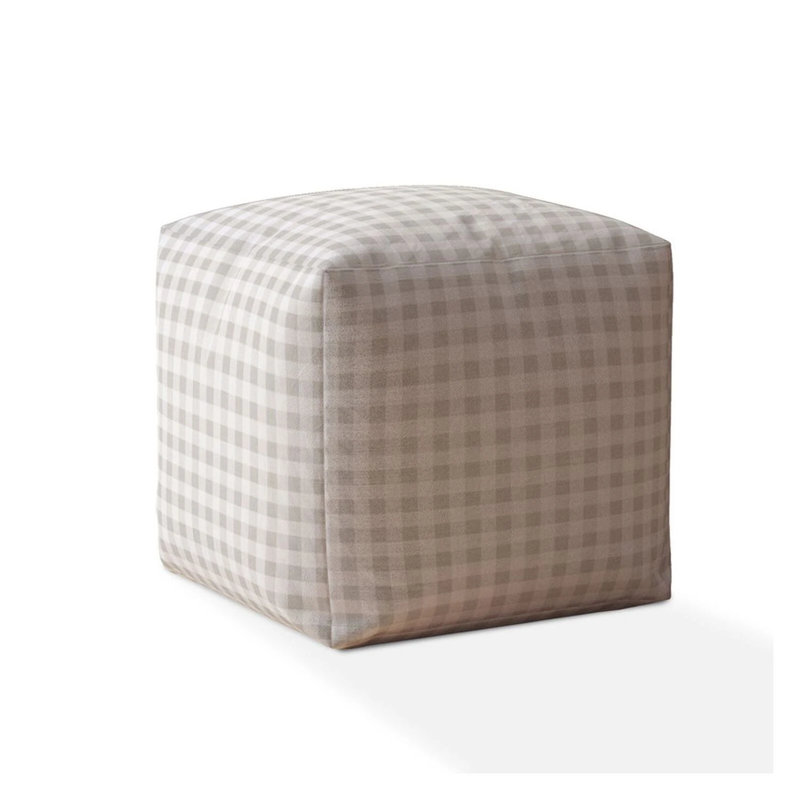 Homezia 17" Grey Cotton Gingham Pouf Ottoman 3 Homezia 17" Grey Cotton Gingham Pouf Ottoman
