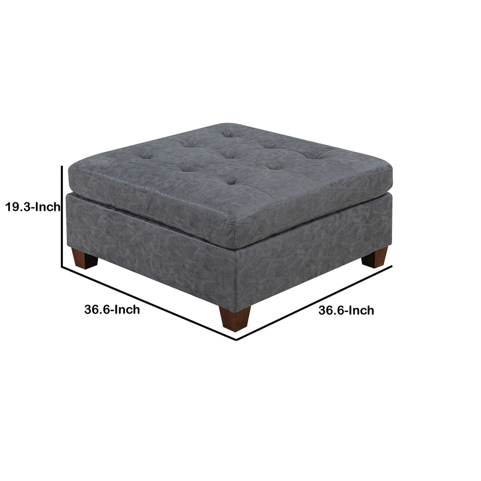 Contemporary Leatherette Rectangular Tufted Ottoman, Gray-Benzara 7 Contemporary Leatherette Rectangular Tufted Ottoman, Gray-Benzara - Image 5
