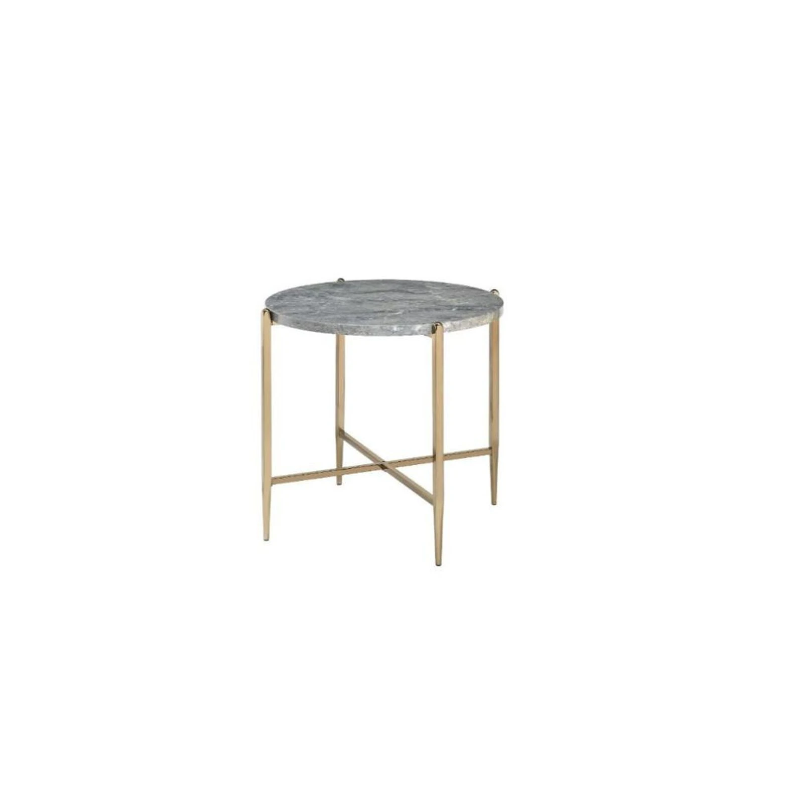 Homezia 24" Champagne And Light Gray Manufactured Wood And Metal Round End Table 4 Homezia 24" Champagne And Light Gray Manufactured Wood And Metal Round End Table - Image 2