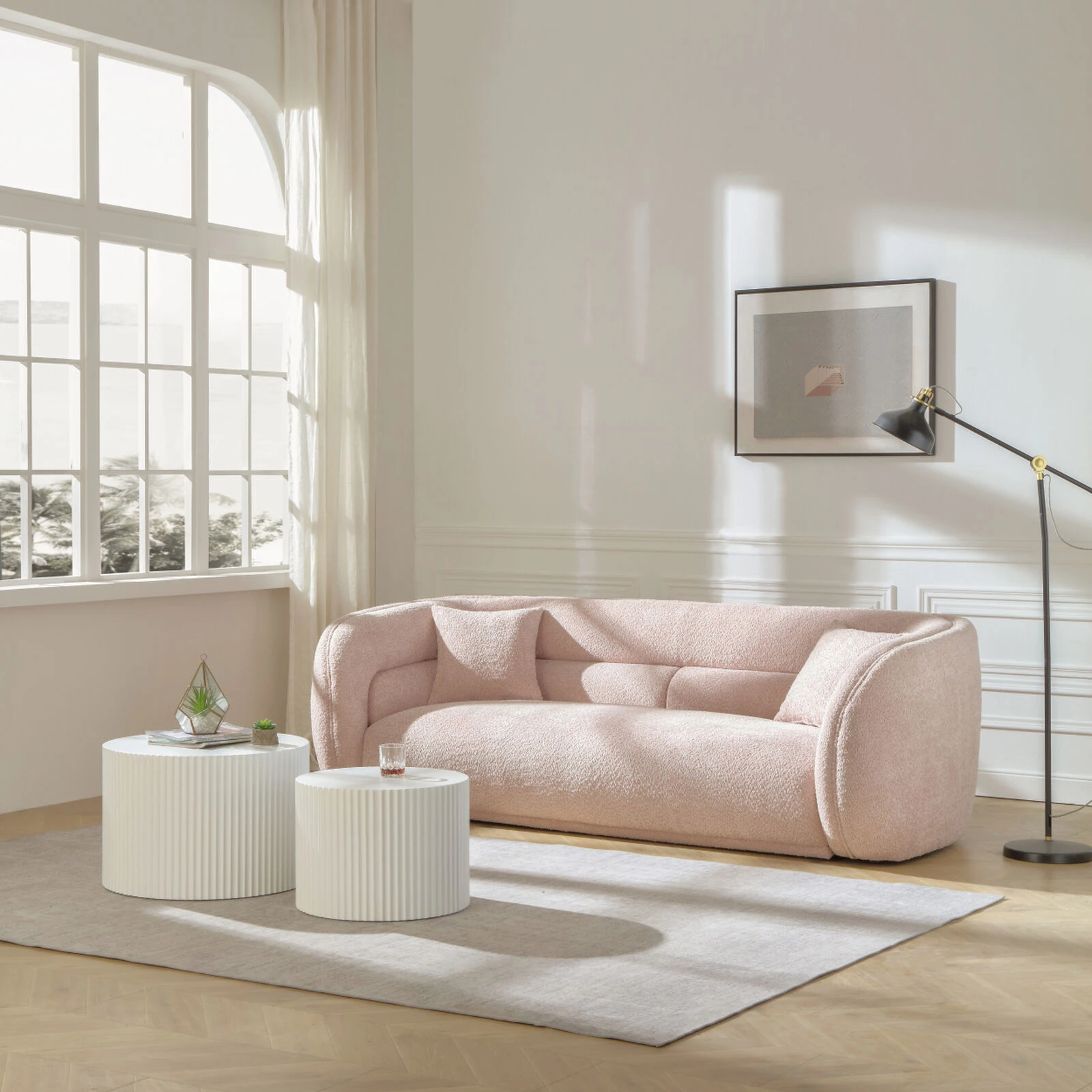 90.6" Mid Century Modern Curved Sofa Counch Living Room Sofa, PINK 4 90.6" Mid Century Modern Curved Sofa Counch Living Room Sofa, PINK - Image 2