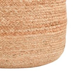 18 Inch Round Accent Pouf, Soft Braided Jute Design, Natural Cream Orange-Benzara -Olsberg shop bdadac47f84046d3a84506c98a3f8bb2