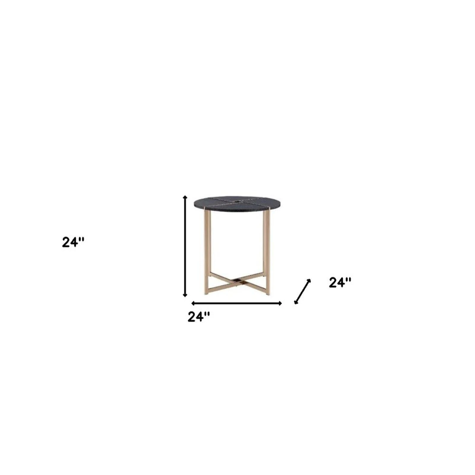 Homezia 24" Champagne And Black Manufactured Wood And Metal Round End Table 5 Homezia 24" Champagne And Black Manufactured Wood And Metal Round End Table - Image 3