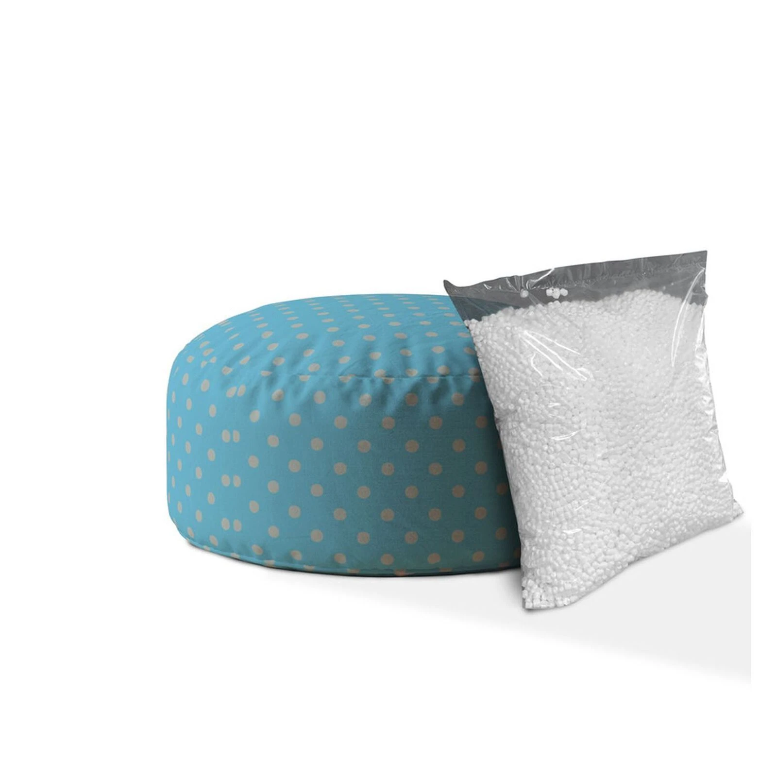 Homezia 24" Blue And Grey Round Polka Dots Ottoman 5 Homezia 24" Blue And Grey Round Polka Dots Ottoman - Image 3