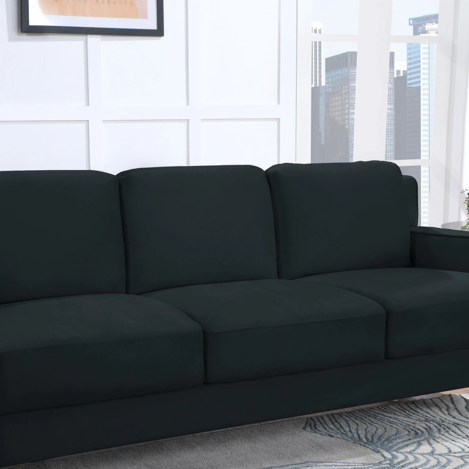 77.16" Sofa Couch For Living Room Black Velvet 5 77.16" Sofa Couch For Living Room Black Velvet - Image 3