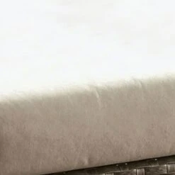 Faux Wicker Patio Ottoman With Fabric Box Cushion, Gray And Beige-Benzara -Olsberg shop c08f94c3a32341aca621ed92797ce441