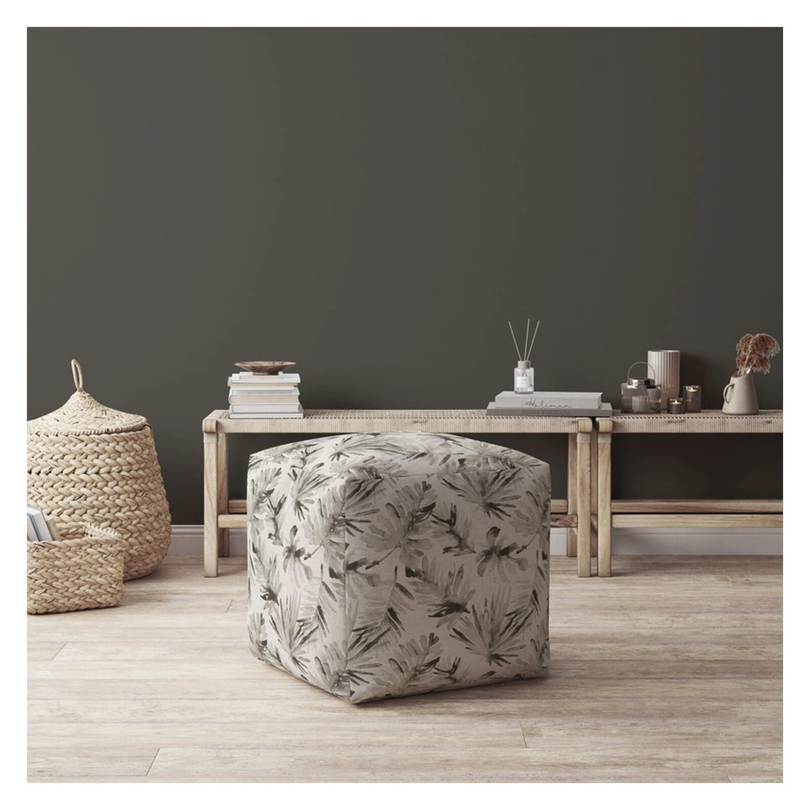 Homezia 17" Beige Flax Pouf Ottoman 4 Homezia 17" Beige Flax Pouf Ottoman - Image 2