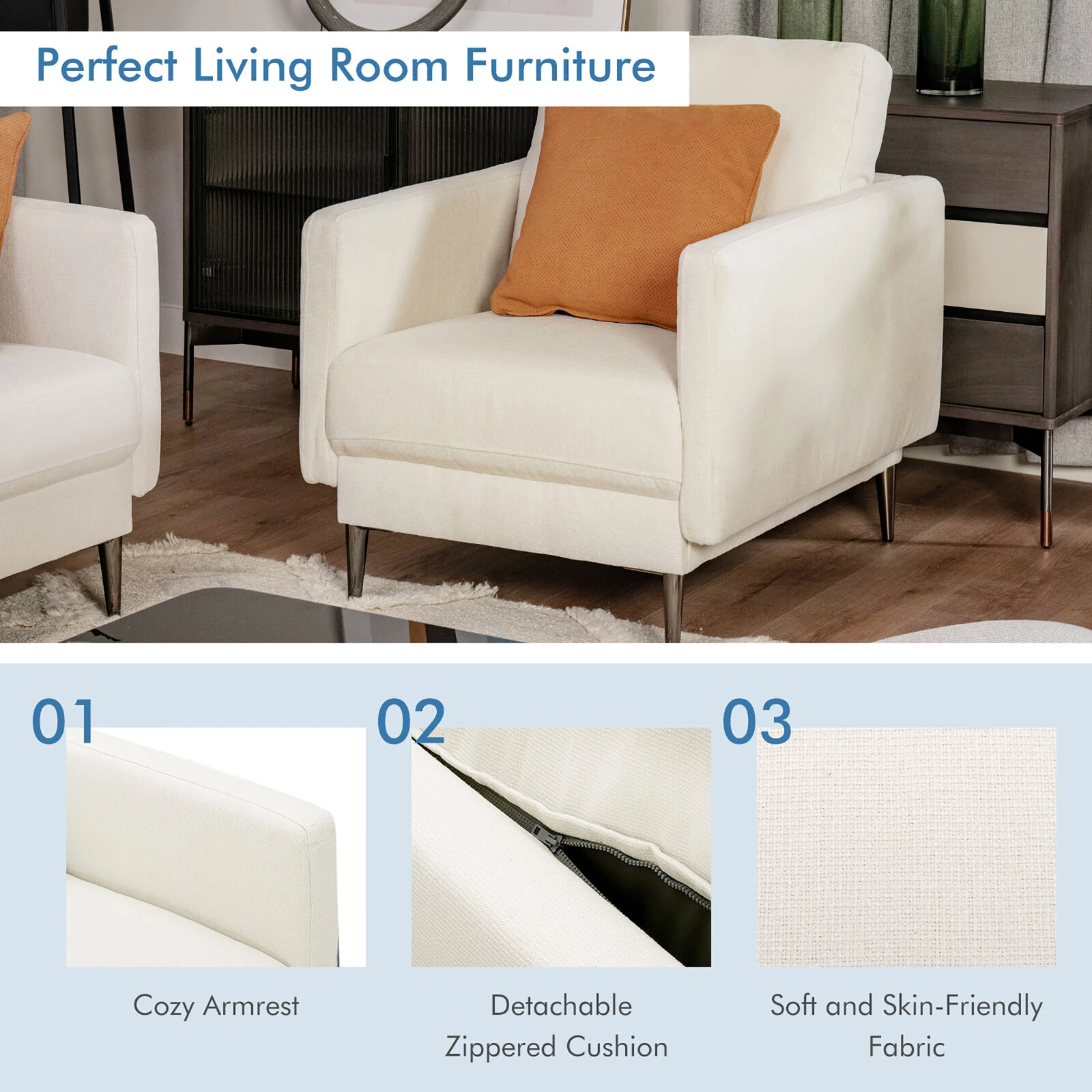 Costway Modern Upholstered Accent Chair Single Sofa Armchair Living Room Funiture 12 Costway Modern Upholstered Accent Chair Single Sofa Armchair Living Room Funiture - Image 10