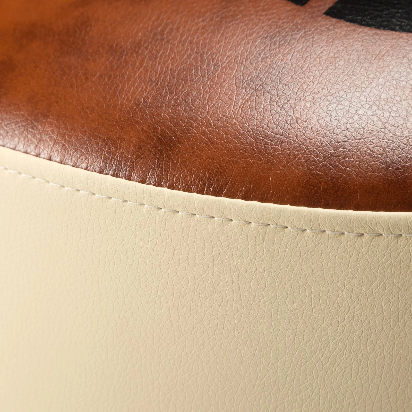 17 Inch Round Striped Paris Ottoman, Modern Brown And Beige Faux Leather-Benzara 6 17 Inch Round Striped Paris Ottoman, Modern Brown And Beige Faux Leather-Benzara - Image 4