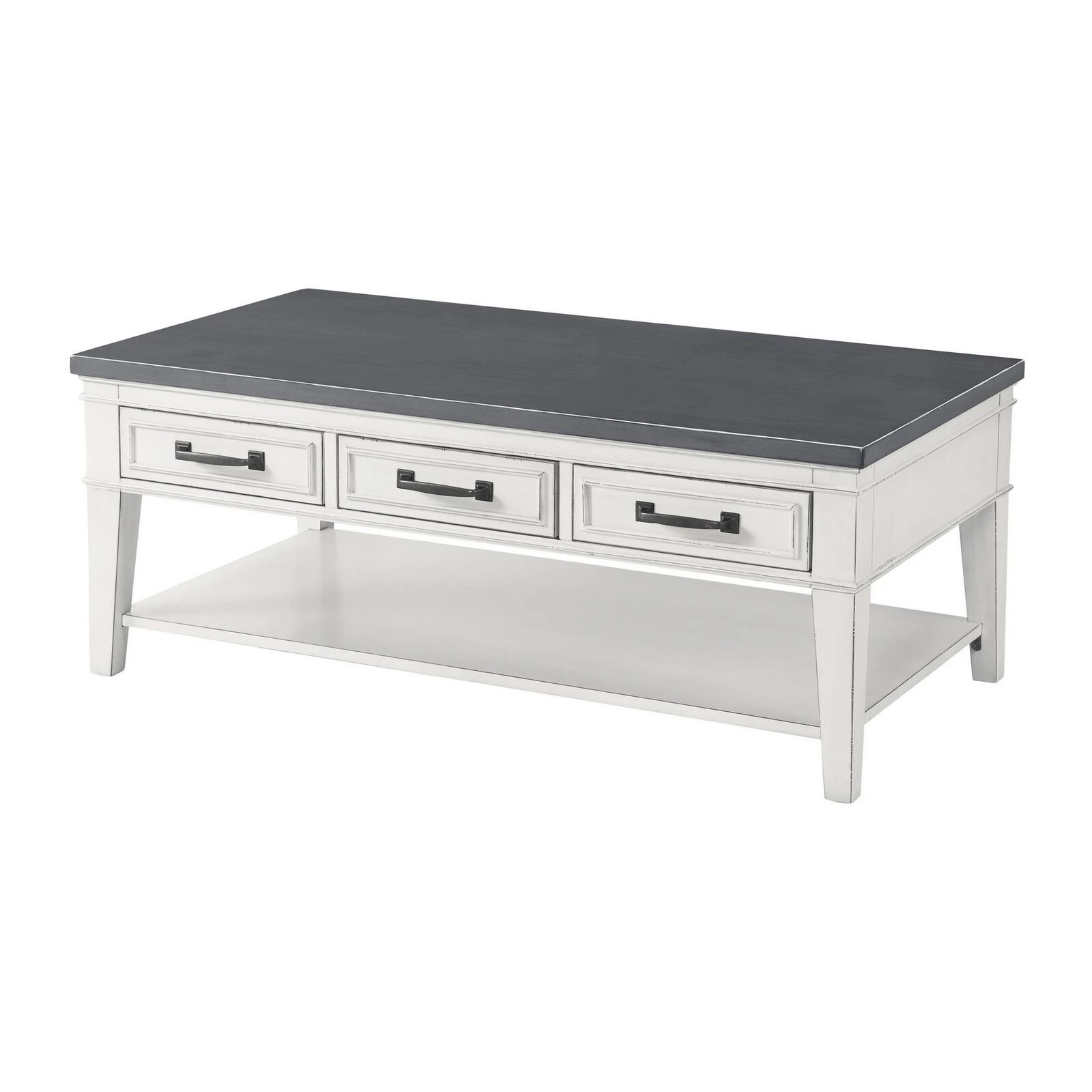 19 Inch 3 Drawer Coffee Table With Bottom Shelf, White And Gray-Benzara 4 19 Inch 3 Drawer Coffee Table With Bottom Shelf, White And Gray-Benzara - Image 2