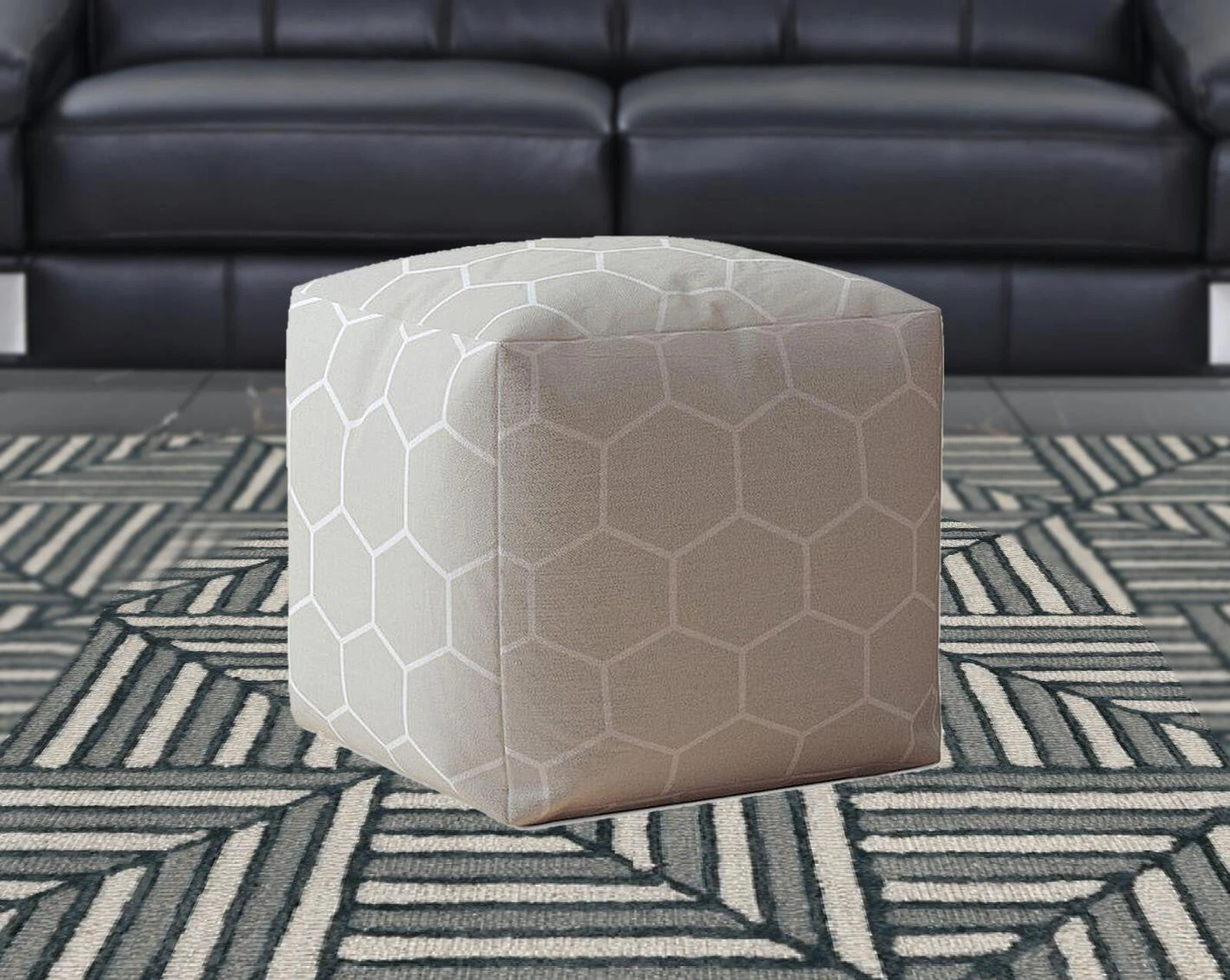 Homezia 17" Grey Cotton Geometric Pouf Ottoman 7 Homezia 17" Grey Cotton Geometric Pouf Ottoman - Image 5