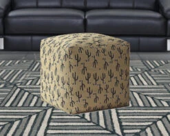 Homezia 17" Beige Cotton Floral Pouf Ottoman 11 Homezia 17" Beige Cotton Floral Pouf Ottoman -Olsberg shop c40f6201c1e64814a704536778fbc28d