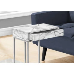 Monarch Specialties I 3772 Accent Table, C-shaped, End, Side, Snack, Storage Drawer, Living Room, Bedroom, Metal, Laminate, White Marble Look, Grey, Contemporary, Modern -Olsberg shop c4ff7c97b79c4e049533f2dad7cd1587