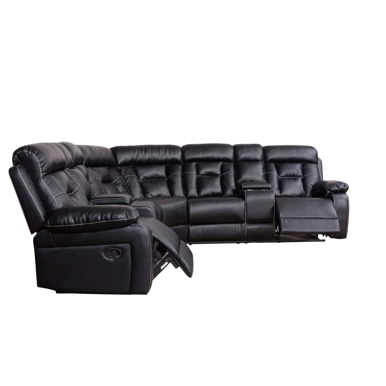 Manual Reclining Sofa Faux Leather Sofa Set Black 6 Manual Reclining Sofa Faux Leather Sofa Set Black - Image 4