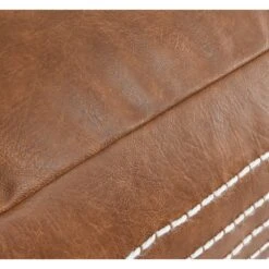 24 Inch Square Vegan Faux Leather Pouf, Yarn Embroidery, Tassels, Brown-Benzara -Olsberg shop c5877a79f1a14add88c1f6fcaa55666c