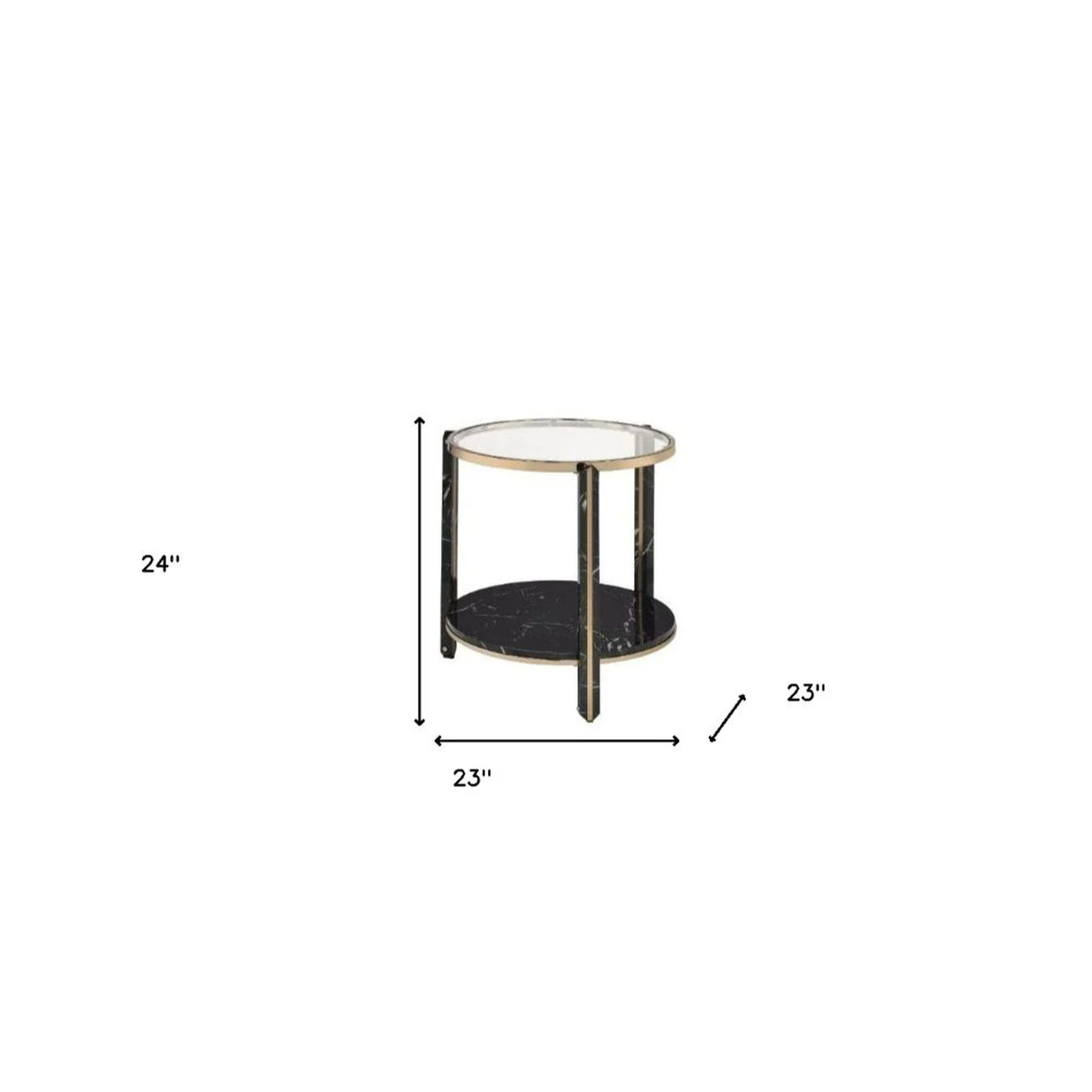 Homezia 24" Champagne And Clear Glass And Metal Round End Table With Shelf 5 Homezia 24" Champagne And Clear Glass And Metal Round End Table With Shelf - Image 3
