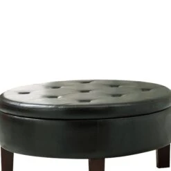 Traditional Round Tufted Storage Ottoman, Dark Brown-Benzara 8 Traditional Round Tufted Storage Ottoman, Dark Brown-Benzara -Olsberg shop c65e3ebf22b142f991166d6b1b11d780