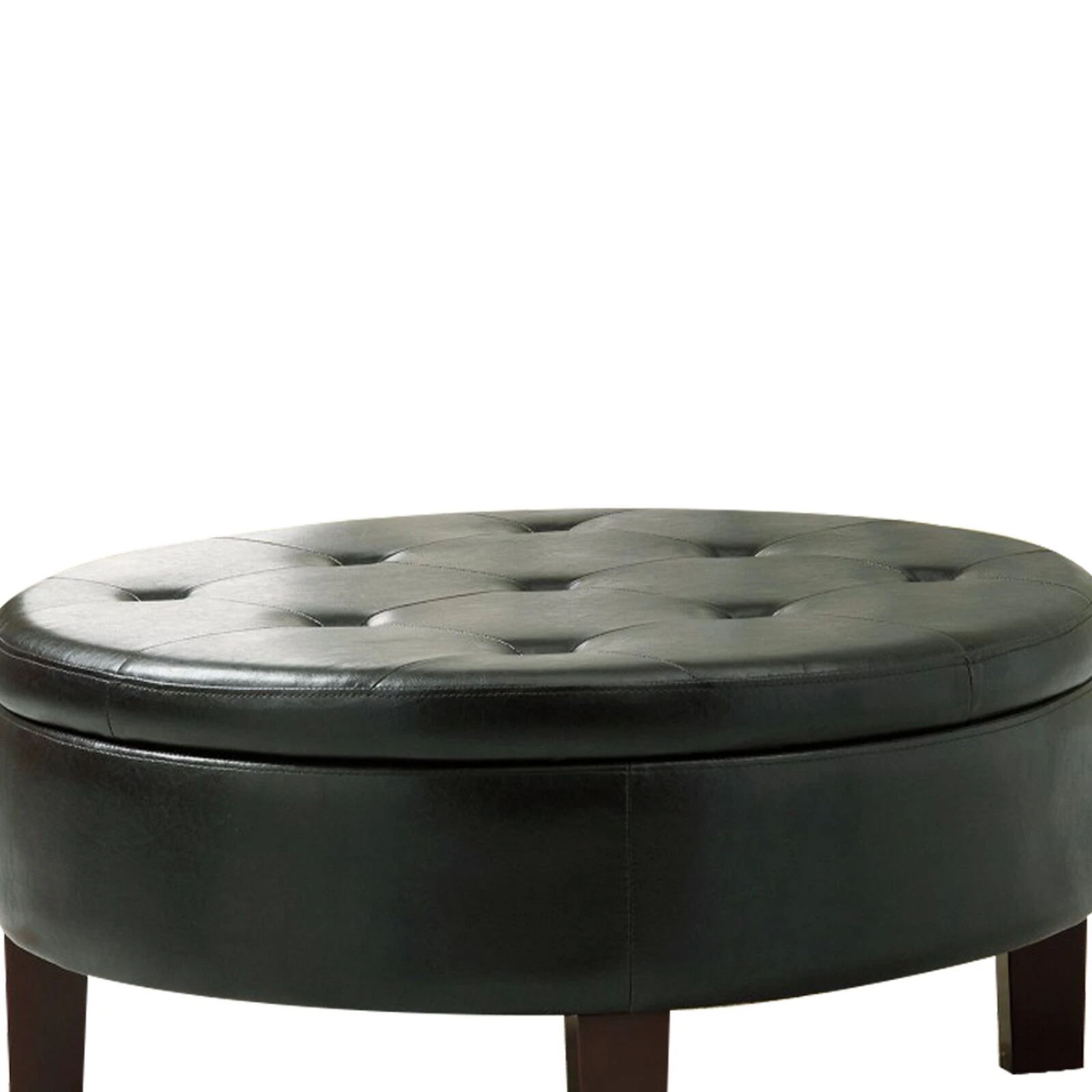 Traditional Round Tufted Storage Ottoman, Dark Brown-Benzara 4 Traditional Round Tufted Storage Ottoman, Dark Brown-Benzara - Image 2