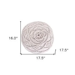 Homezia 18" White Cotton Blend Round Pouf Floral Ottoman -Olsberg shop c6a12e1434964a569c148048dee8e02b
