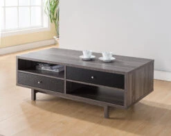 Distressed Grey & Black Coffee Table With 2 Drawers And 2 Shelves