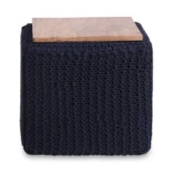 Homezia 16" Navy Cotton Blend Pouf Cube Ottoman 9 Homezia 16" Navy Cotton Blend Pouf Cube Ottoman -Olsberg shop c7ec5225b443475b8247309500630011