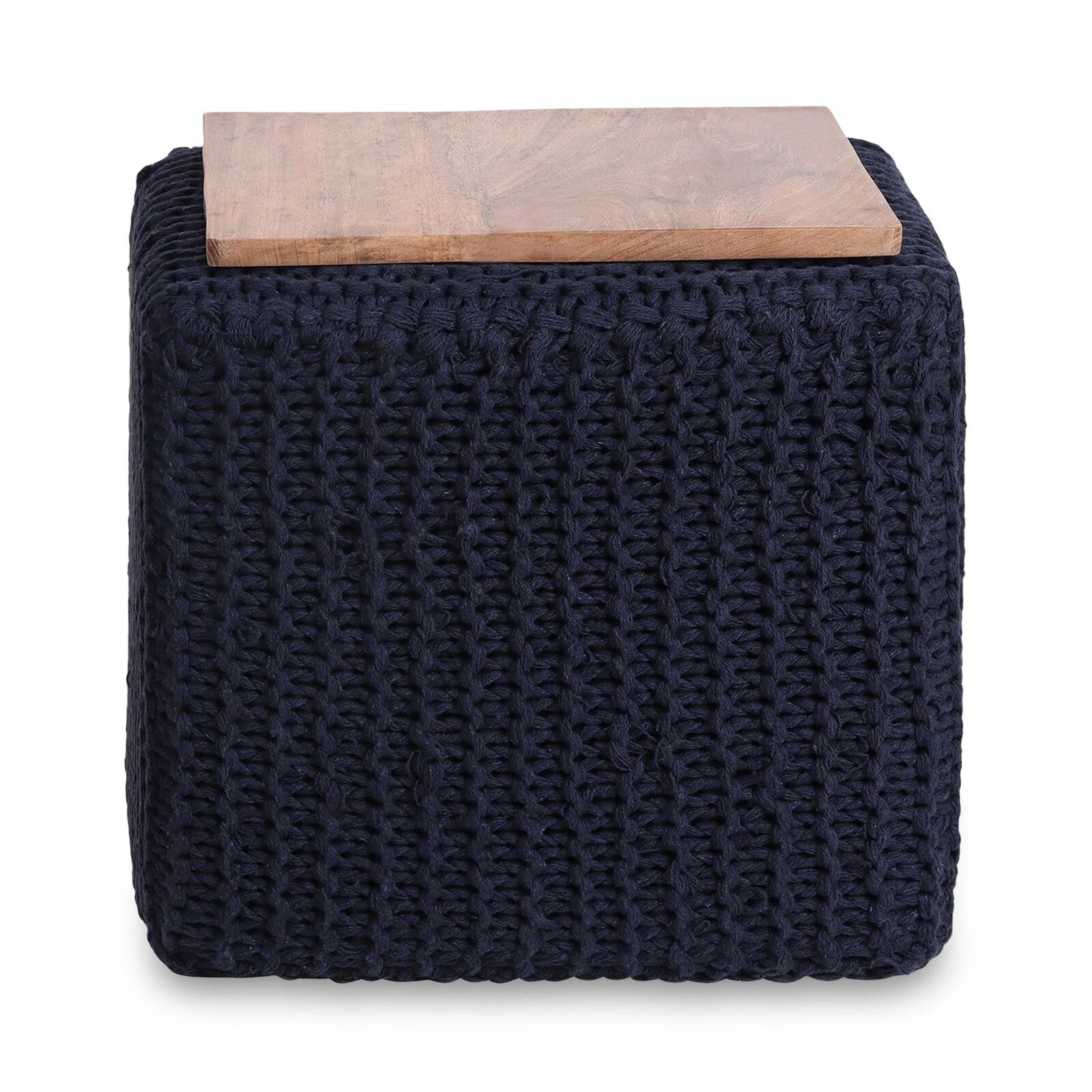 Homezia 16" Navy Cotton Blend Pouf Cube Ottoman 5 Homezia 16" Navy Cotton Blend Pouf Cube Ottoman - Image 3