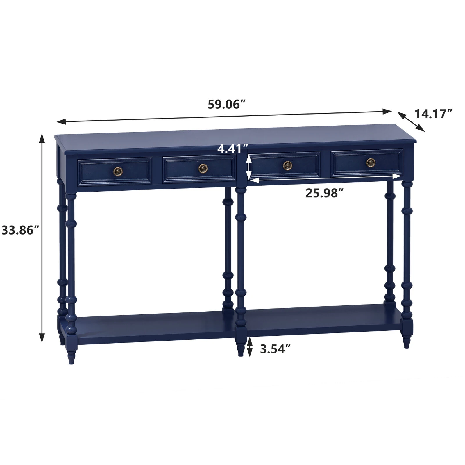 59" Retro Console Table With 2 Drawers And Bottom Shelf, For Entryway Hallway, Living Room, Painted In Blue 9 59" Retro Console Table With 2 Drawers And Bottom Shelf, For Entryway Hallway, Living Room, Painted In Blue - Image 7