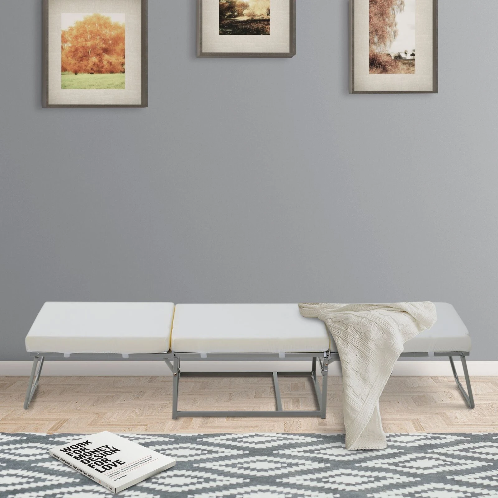 2 In 1 Sofa Bed, Convertible Guest Sleeper Bed With Thick Padded Sponge And Storage Box For Bedroom Living Room, Grey 4 2 In 1 Sofa Bed, Convertible Guest Sleeper Bed With Thick Padded Sponge And Storage Box For Bedroom Living Room, Grey - Image 2