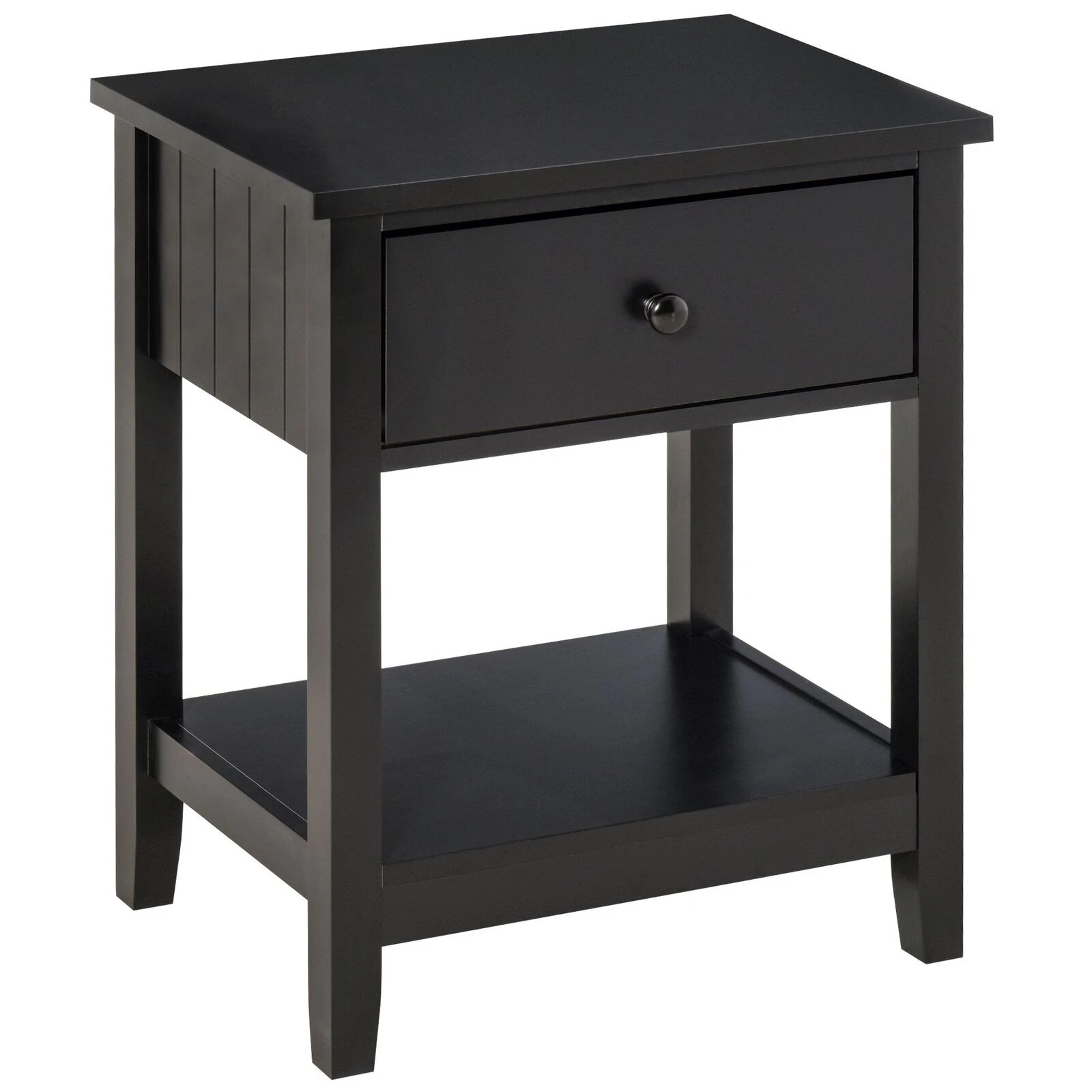 Modern Style Bedside End Table With Drawer And Storage Shelf For Bedroom, Or Living Room, Black 3 Modern Style Bedside End Table With Drawer And Storage Shelf For Bedroom, Or Living Room, Black