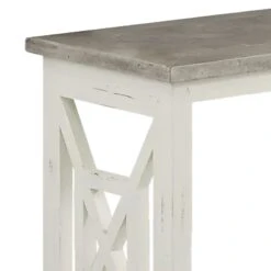 Solid Wood Sofa Console Table With X Shape Side Panels, White And Brown-Benzara -Olsberg shop c9e5c01d676e490daf87eed100e429aa