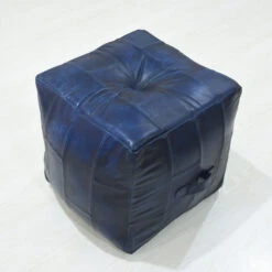 Geometric Handmade Leather Square Pouf 18"x18"x18" (Recycled Foam With Fibre Fill) Vintage Blue Color MABBBACPF25 BBH Homes -Olsberg shop ca09d282000b4e20a7d6533f90c2de1c