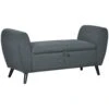 Modern Upholstered Storage Bench With Arms, Linen-Feel Fabric Ottoman Bench For Bedroom, Entryway, And Living Room, Dark Grey -Olsberg shop ca2e85bdfa254ce59f7985a53e436d30