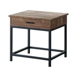 24 Inch Side End Table, Rectangular Tabletop, Single Drawer, Rustic Brown - Benzara