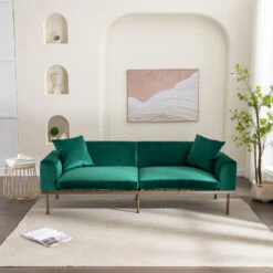 Modern Velvet Sofa With Metal Legs, Loveseat Sofa Couch With Two Pillows For Living Room And Bedroom, Green 19 Modern Velvet Sofa With Metal Legs, Loveseat Sofa Couch With Two Pillows For Living Room And Bedroom, Green -Olsberg shop ce0f0a12286e4283b5009fb4d4569318