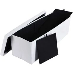 Rectangular Button Tufted Leatherette Storage Ottoman Bench, White-Benzara 8 Rectangular Button Tufted Leatherette Storage Ottoman Bench, White-Benzara -Olsberg shop ce302aa0b9564774a30decaea6e84306