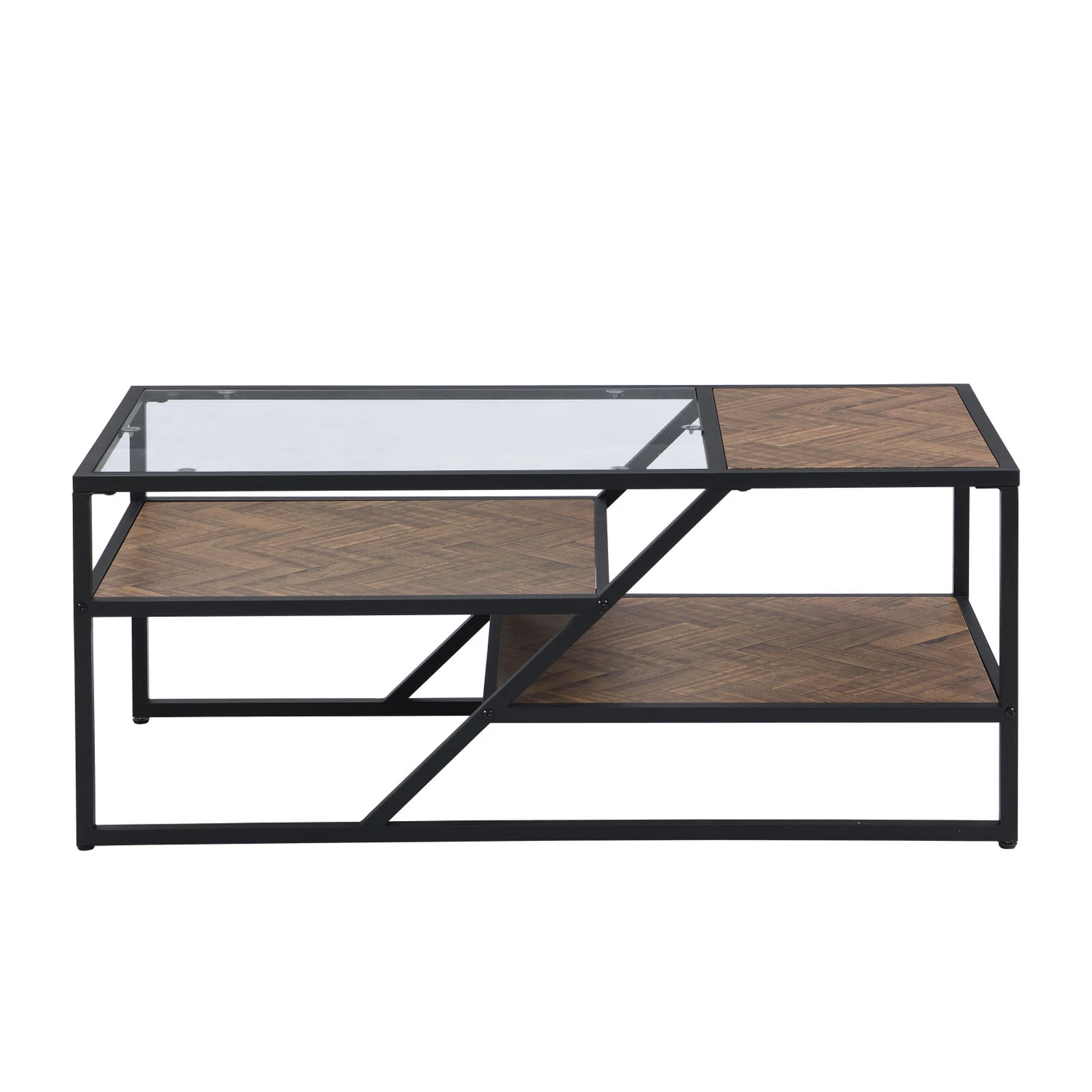 Black Coffee Table With Storage Shelf, Tempered Glass Coffee Table With Metal Frame 3 Black Coffee Table With Storage Shelf, Tempered Glass Coffee Table With Metal Frame