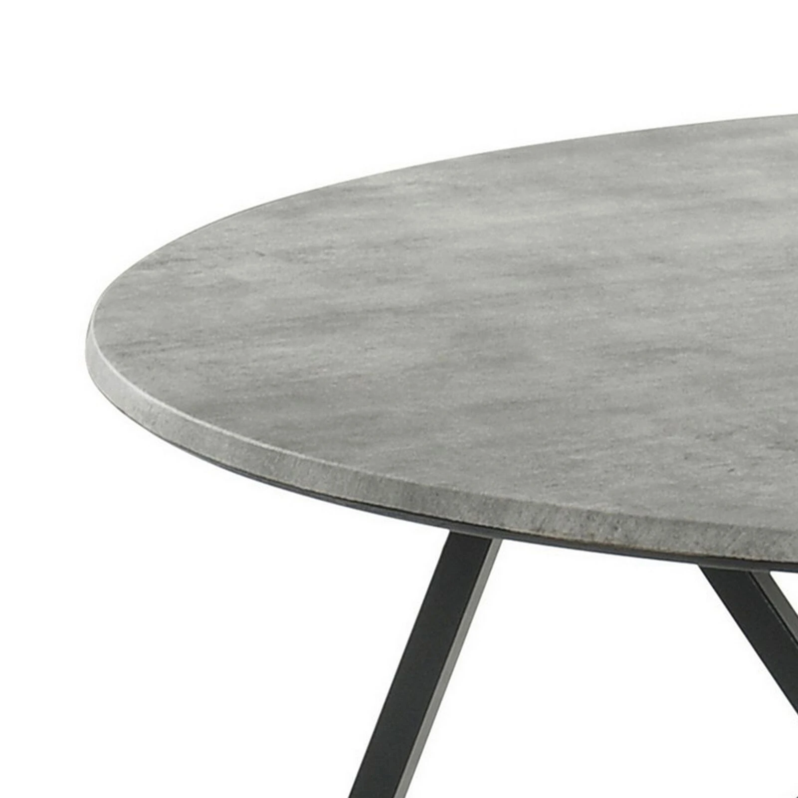 Dexi 36 Inch Coffee Table, Round Top, Geometric Metal Base, Cement Gray-Benzara 4 Dexi 36 Inch Coffee Table, Round Top, Geometric Metal Base, Cement Gray-Benzara - Image 2