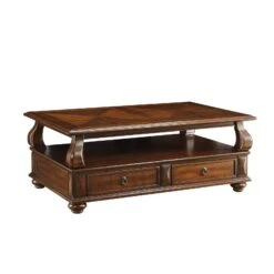 Elegant Coffee Table With 2 Drawers , Walnut Brown-Benzara