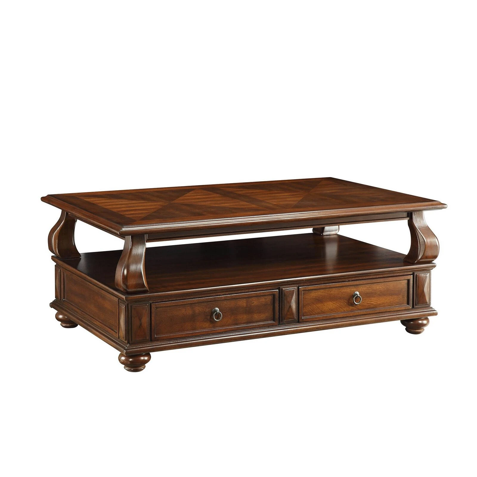 Elegant Coffee Table With 2 Drawers , Walnut Brown-Benzara 3 Elegant Coffee Table With 2 Drawers , Walnut Brown-Benzara