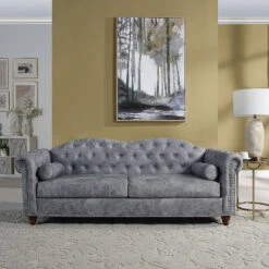 Classic Traditional Living Room Upholstered Sofa With High-tech Fabric Surface/ Chesterfield Tufted Fabric Sofa Couch, Large-Grey 15 Classic Traditional Living Room Upholstered Sofa With High-tech Fabric Surface/ Chesterfield Tufted Fabric Sofa Couch, Large-Grey -Olsberg shop d125388b558540998f9c769019b12350