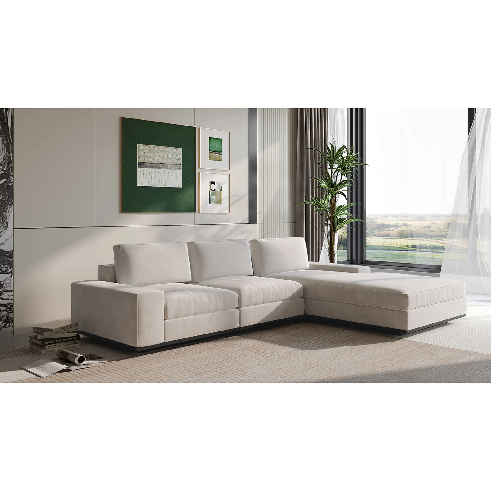 Upholstered Velvet Corner Sofa With Metal Base 4 Upholstered Velvet Corner Sofa With Metal Base - Image 2