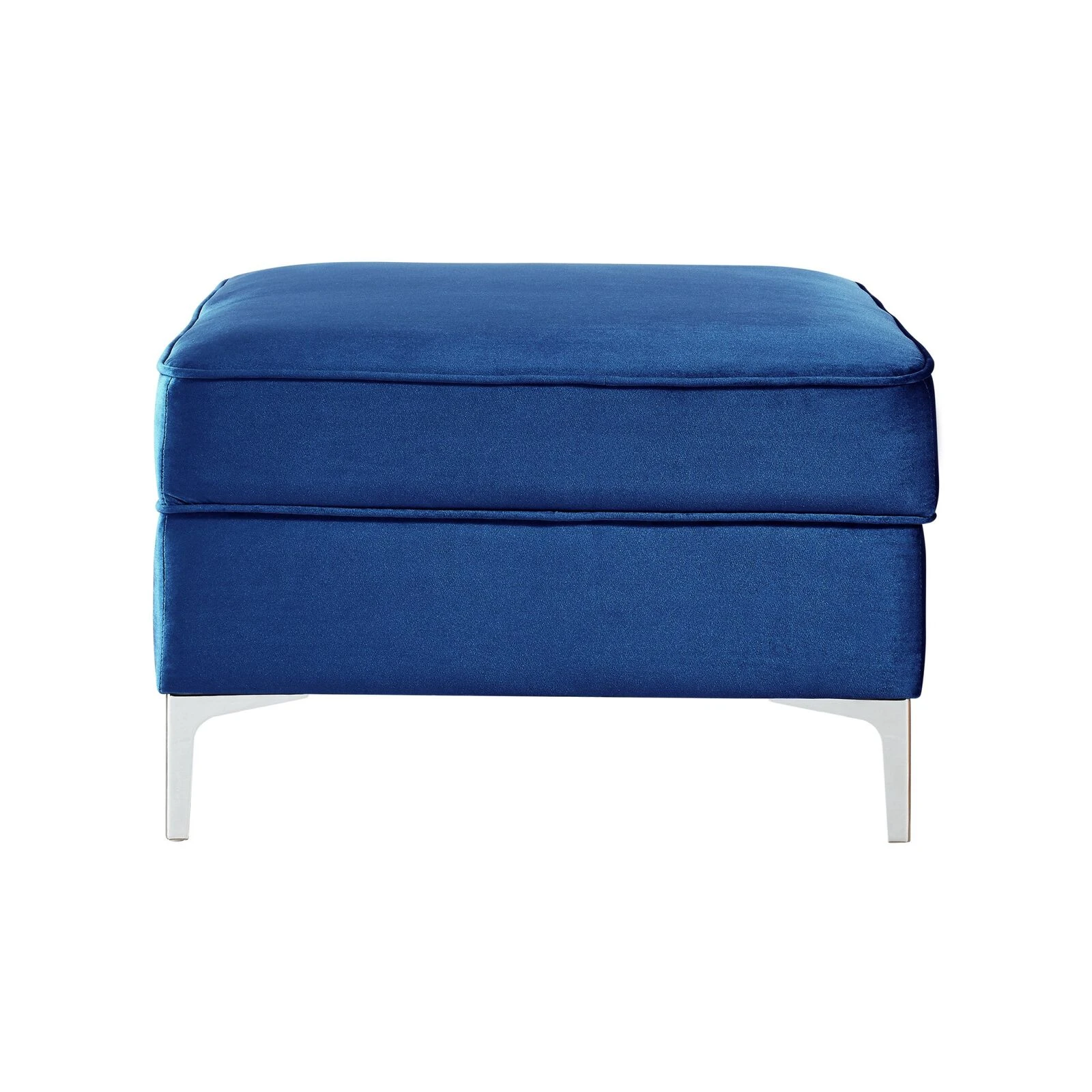 Homezia 30" Navy Blue Velvet And Silver Storage Ottoman 3 Homezia 30" Navy Blue Velvet And Silver Storage Ottoman
