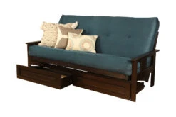 Olsberg shop 12 Monterey Futon With Storage Drawers In Espresso Finish With Suede Peat Mattress