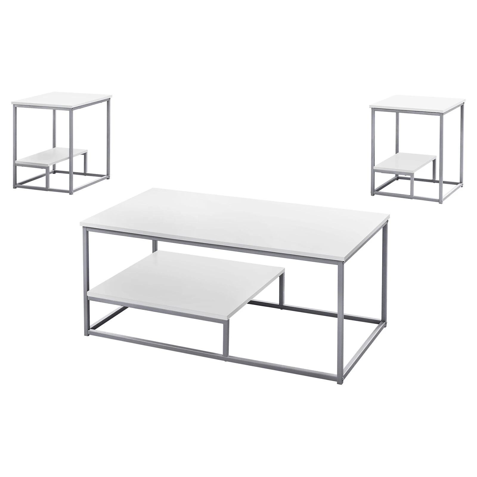 Monarch Specialties I 7961P Table Set, 3pcs Set, Coffee, End, Side, Accent, Living Room, Metal, Laminate, White, Grey, Contemporary, Modern 3 Monarch Specialties I 7961P Table Set, 3pcs Set, Coffee, End, Side, Accent, Living Room, Metal, Laminate, White, Grey, Contemporary, Modern