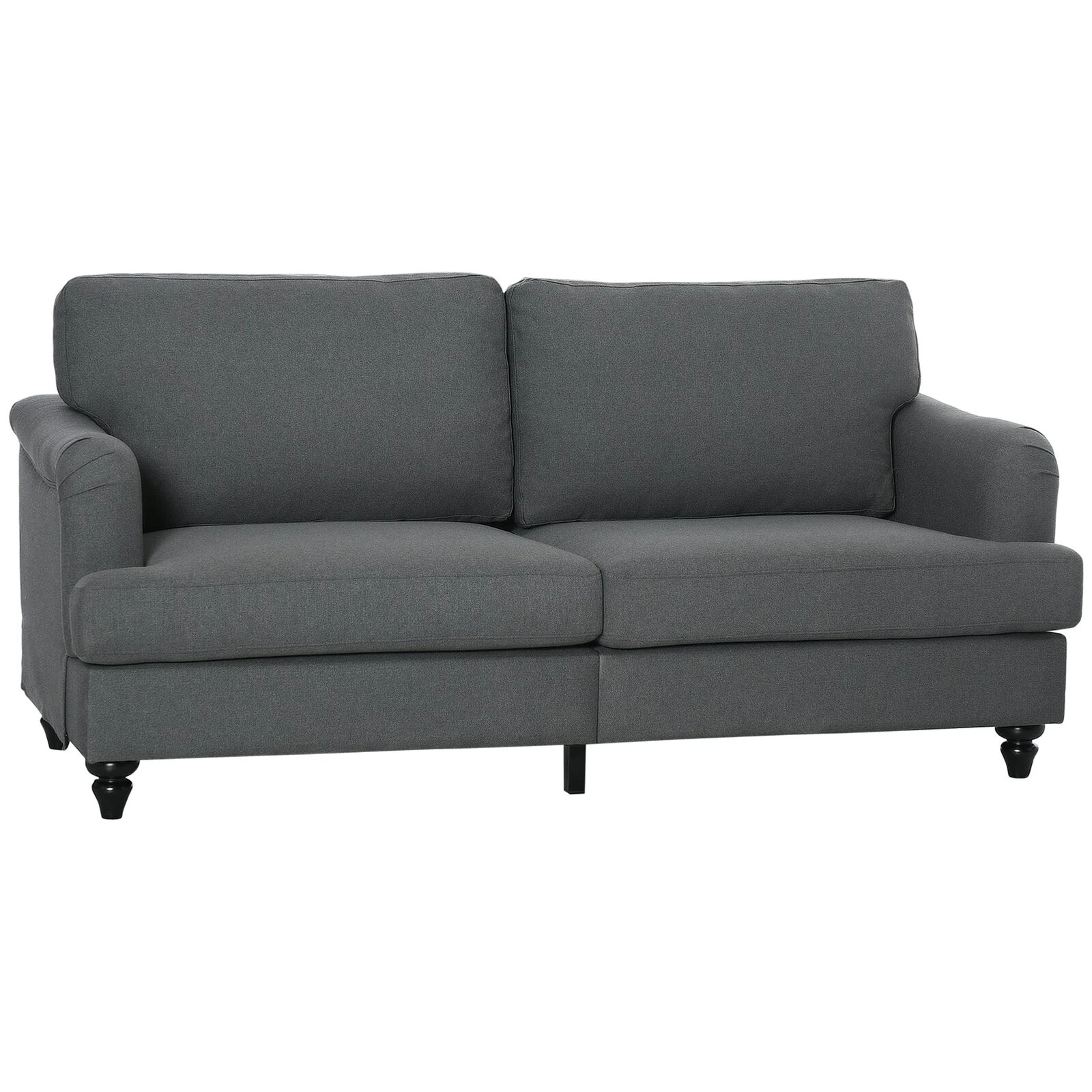 Grey 3-Seater Sofa Couch, 71" Modern Linen Fabric Sofa With Rubber Wood Legs And Slatted Frame 3 Grey 3-Seater Sofa Couch, 71" Modern Linen Fabric Sofa With Rubber Wood Legs And Slatted Frame