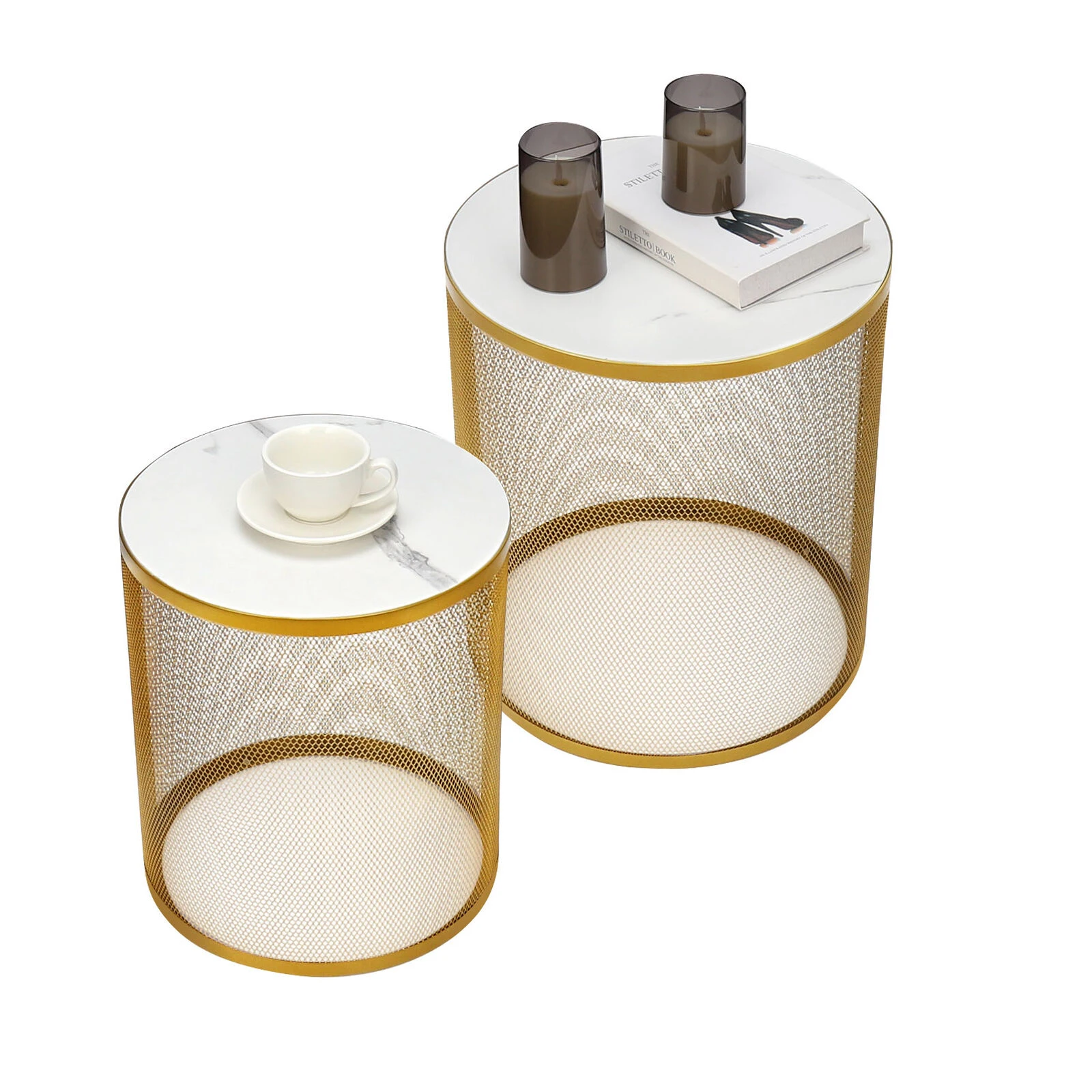 Set Of 2 Nesting Metal Round Coffee Table Side Table MDF Top End Table Nightstand Stylish Design For Indoor Home Living Room 4 Set Of 2 Nesting Metal Round Coffee Table Side Table MDF Top End Table Nightstand Stylish Design For Indoor Home Living Room - Image 2