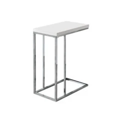 Monarch Specialties I 3008 Accent Table, C-shaped, End, Side, Snack, Living Room, Bedroom, Metal, Laminate, Glossy White, Chrome, Contemporary, Modern