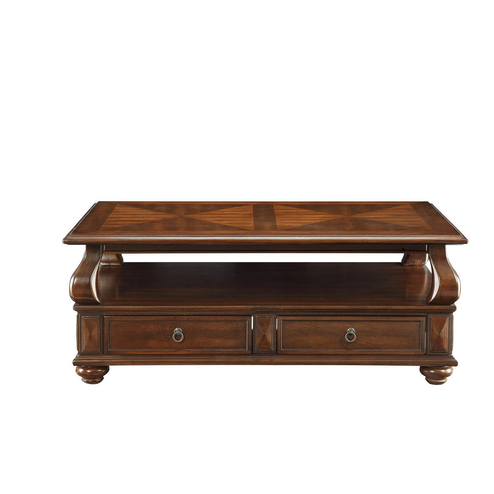 Elegant Coffee Table With 2 Drawers , Walnut Brown-Benzara 4 Elegant Coffee Table With 2 Drawers , Walnut Brown-Benzara - Image 2