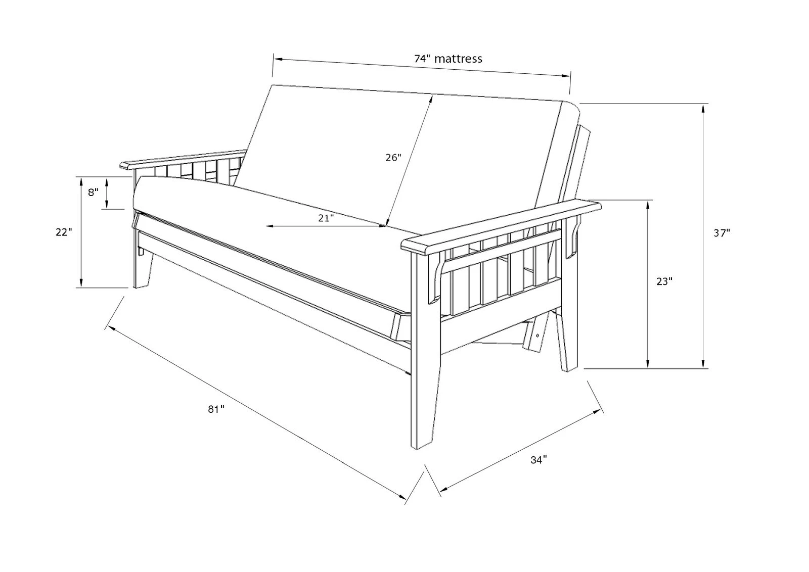 Tucson Futon In Rustic Walnut Finish With Storage Drawers And Suede Gray Mattress 8 Tucson Futon In Rustic Walnut Finish With Storage Drawers And Suede Gray Mattress - Image 6