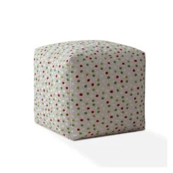 Homezia 17" Green Cotton Polka Dots Pouf Ottoman